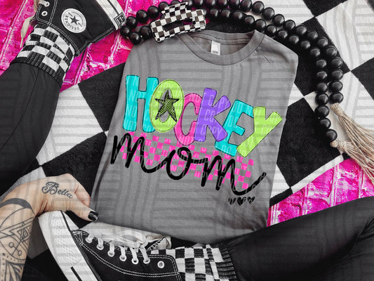 HOCKEY MOM COLORFUL STARS CHECKERS