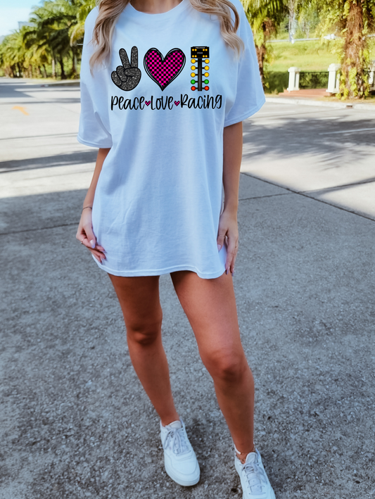 Peace Love Racing Pink Checkered Heart