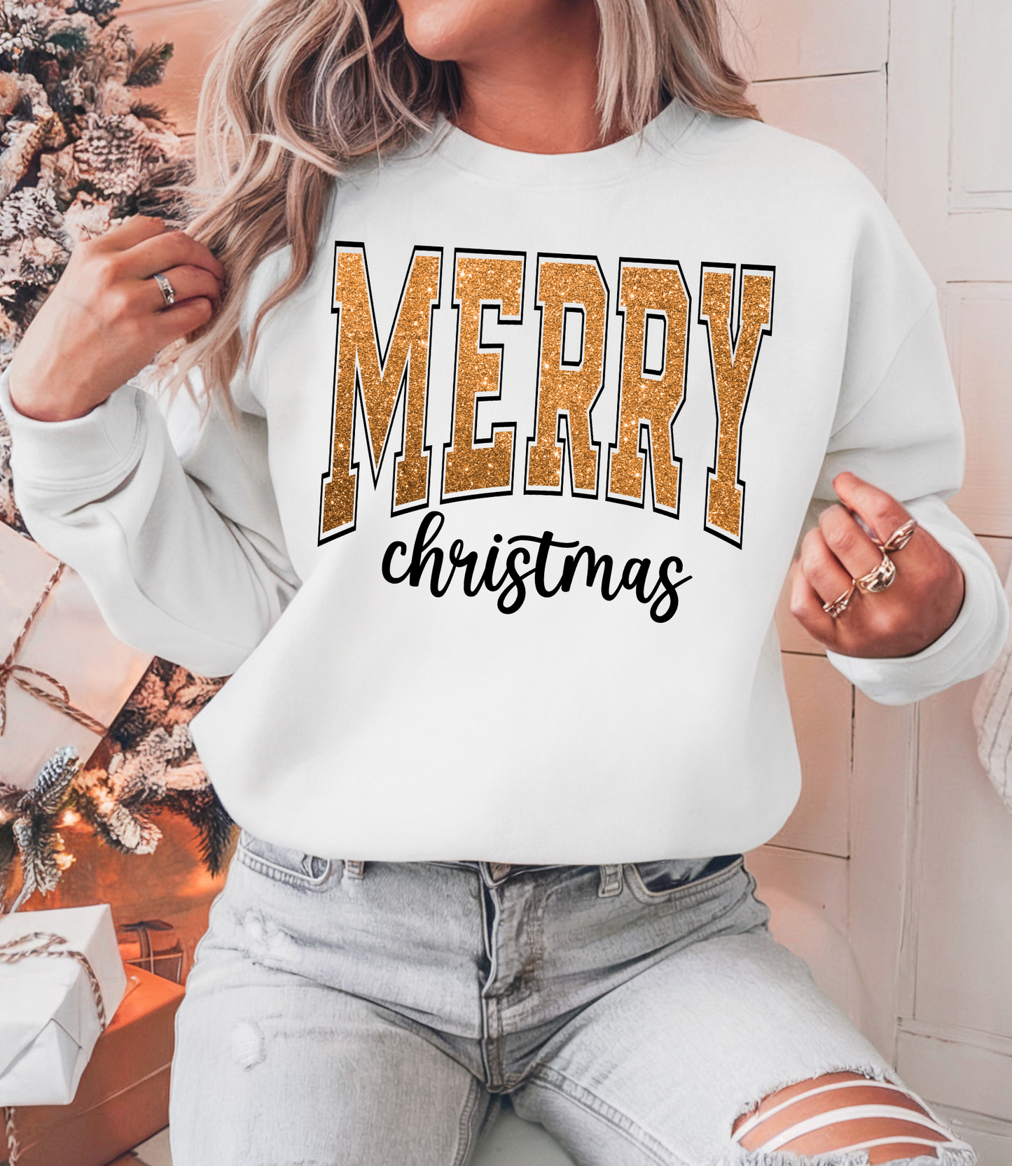 Merry Christmas Yellow Glitter