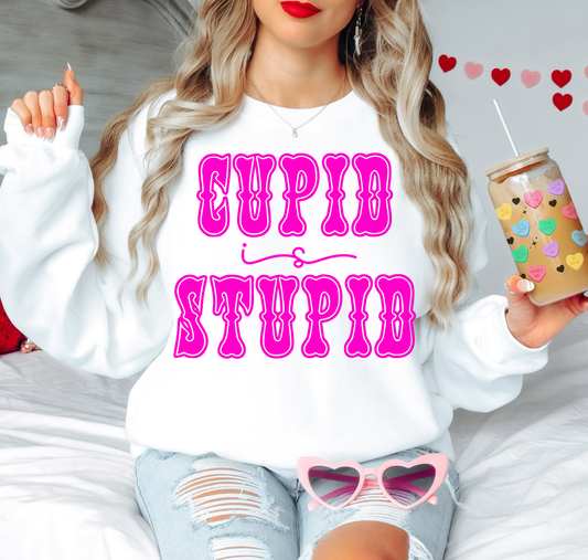 Cupid Is Stupid Cursive Pink