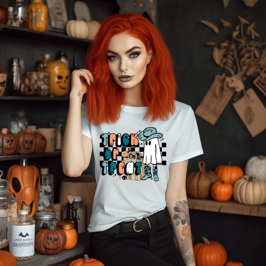 Blue orange trick or treat checkered