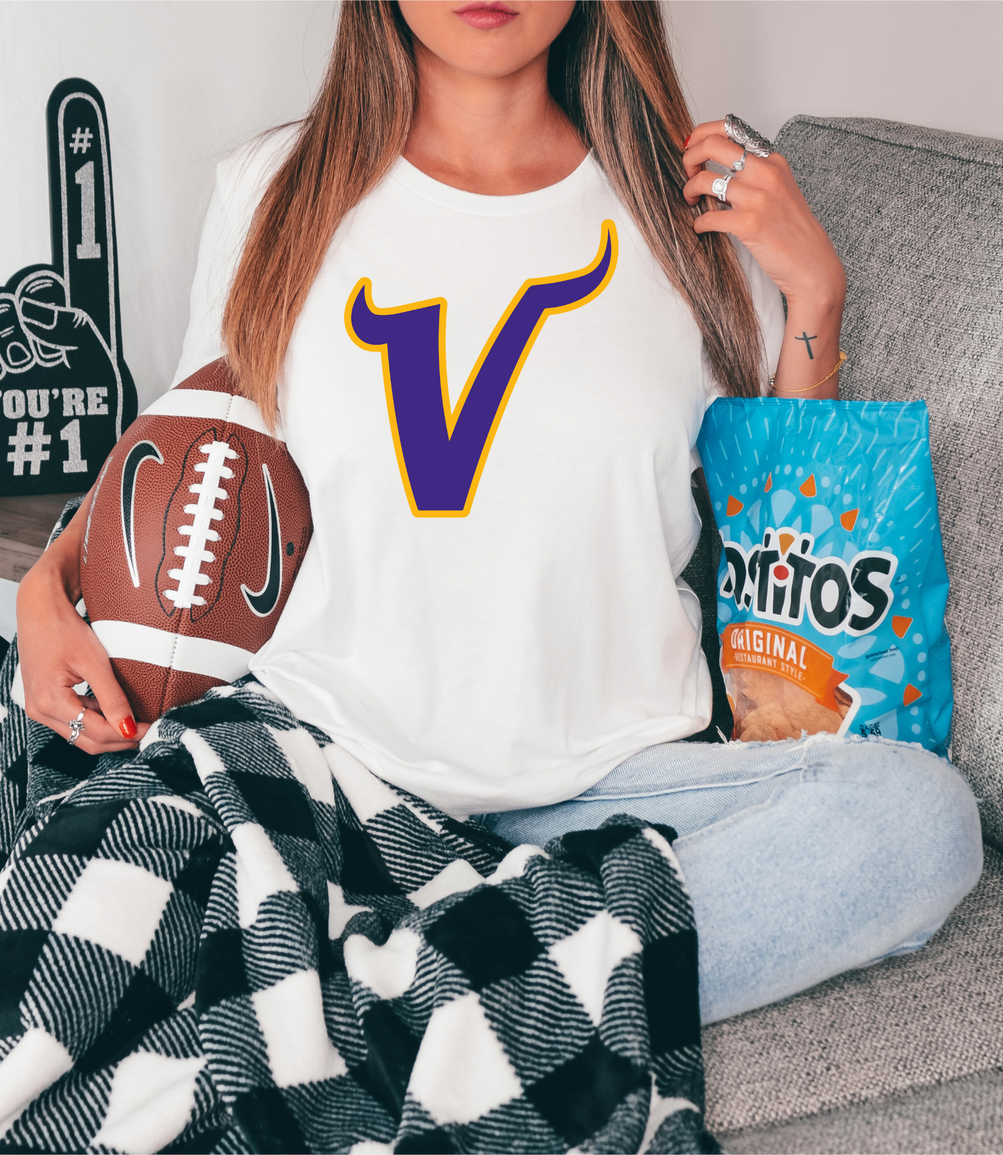 Purple V with yellow outline