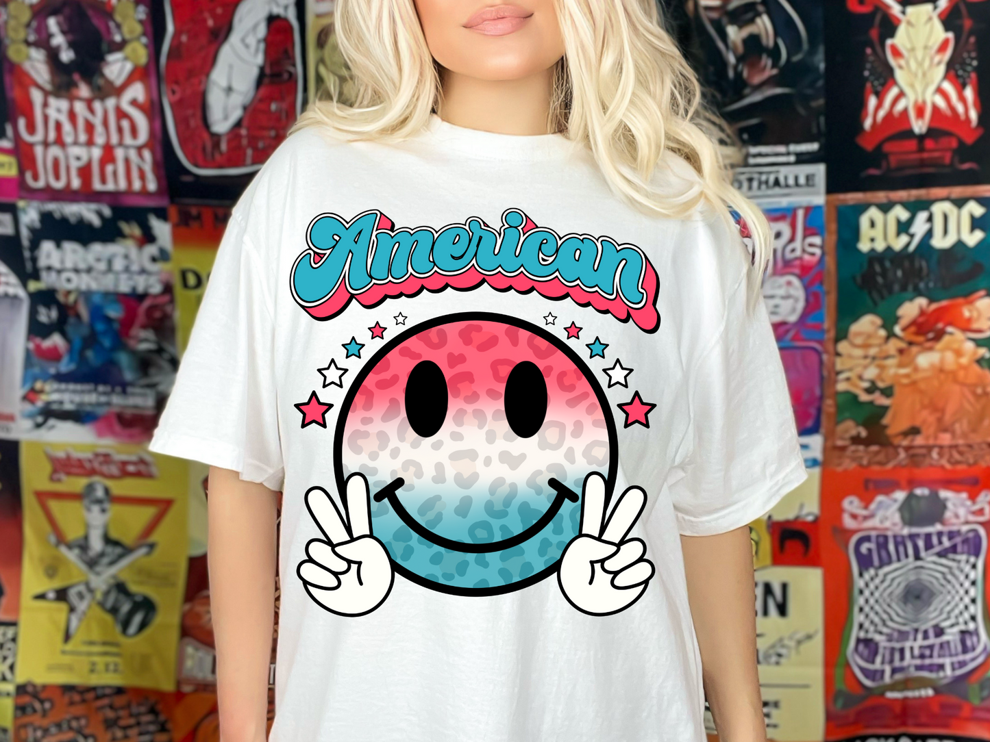 American Leopard Red White Blue Peace Sign Smiley