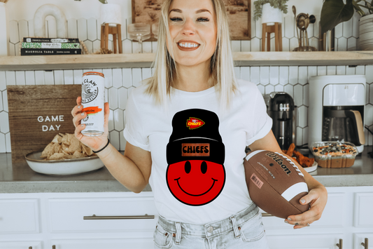 Kansas city Chiefs beanie smiley- red smiley
