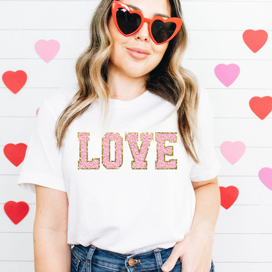 Love Pink Faux Chenille/Gold- DTF Transfer