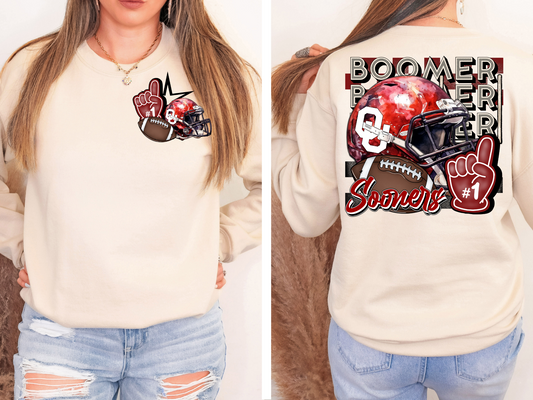 Sooner's helmet, football and foam finger - front