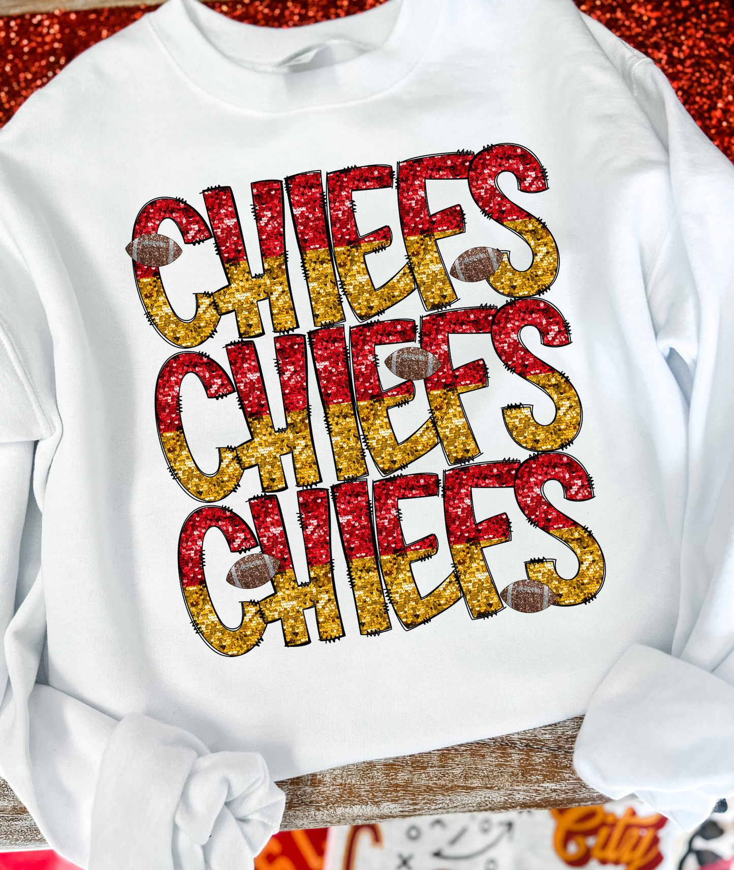 Chiefs Chiefs Chiefs RED/GOLD GLITTER