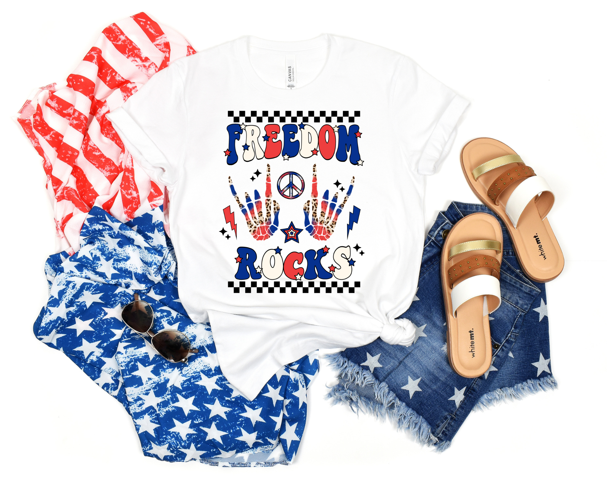 Freedom Rocks Checkered Rock On Leopard Flag Skeleton hands – Earthline ...