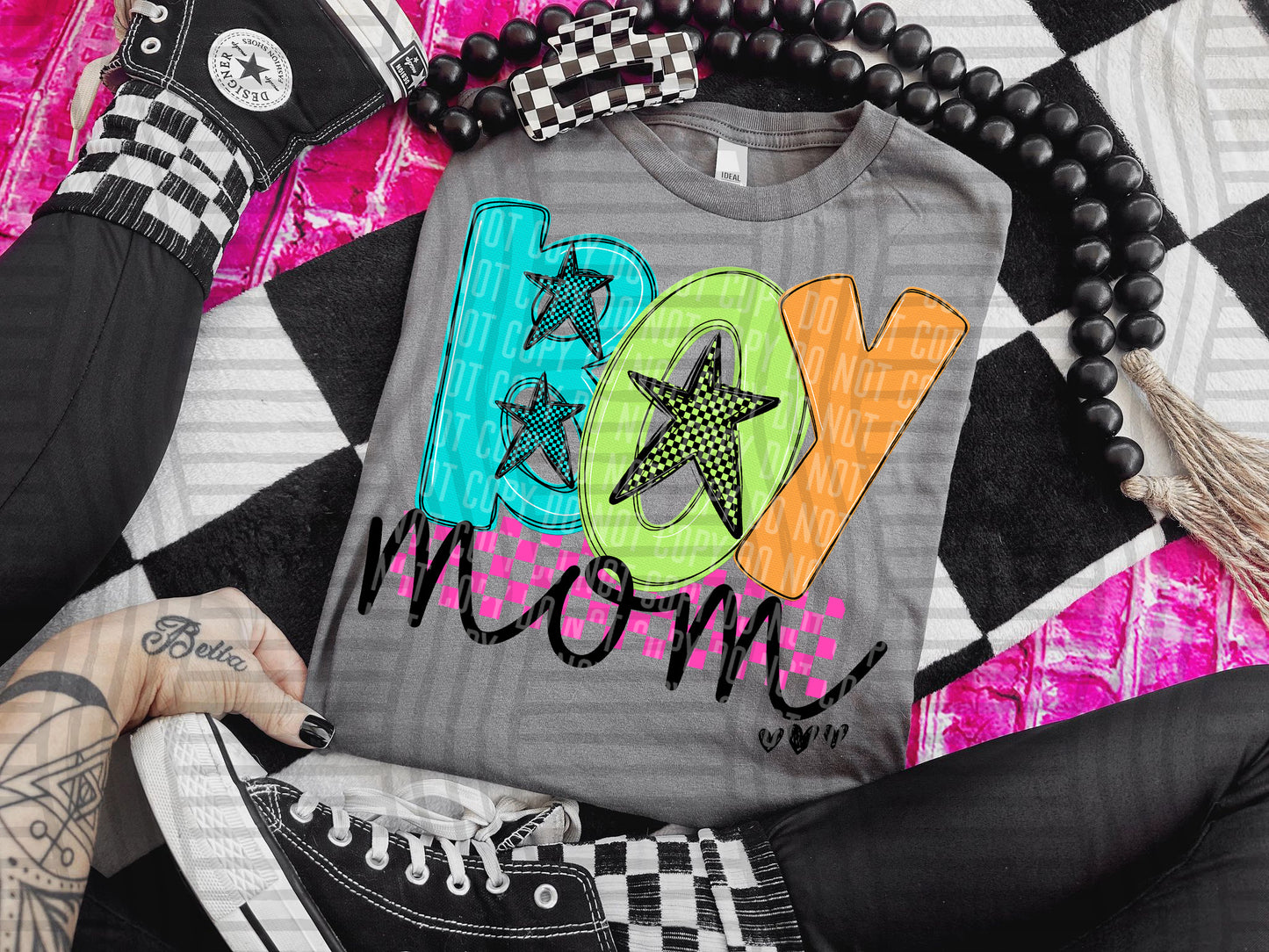 BOY MOM COLORFUL STARS CHECKERS
