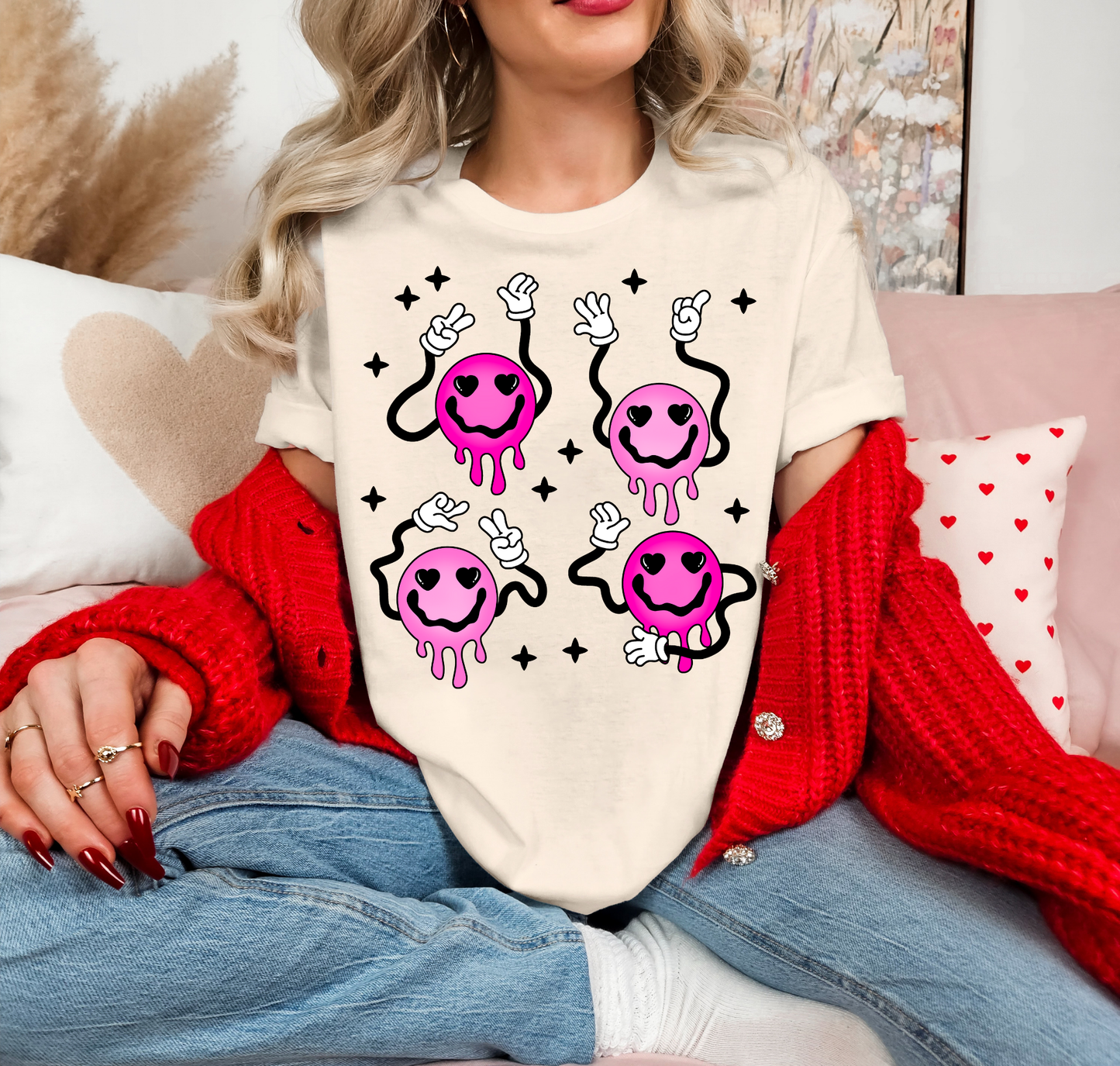 Pink Smiley Face With Squiggly Arms
