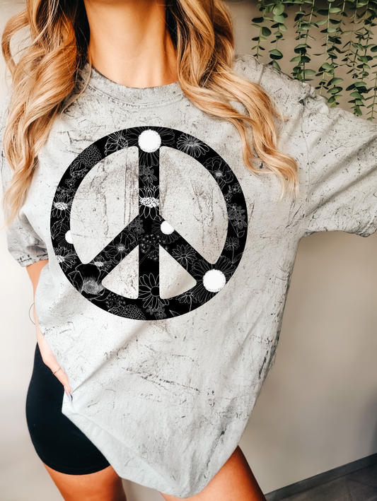 B&W Floral Peace Sign