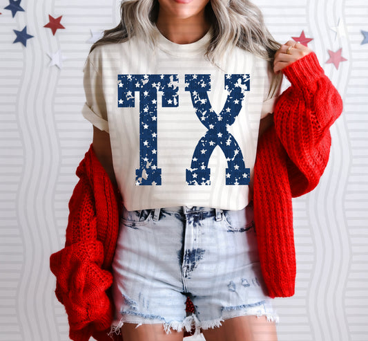 TX BLUE WITH STARS & DISTRESSED