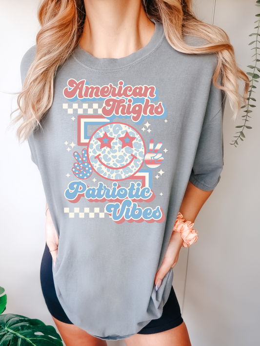 American thighs Patriotic Vibes Tan Checkered Smiley Face Peace Sign