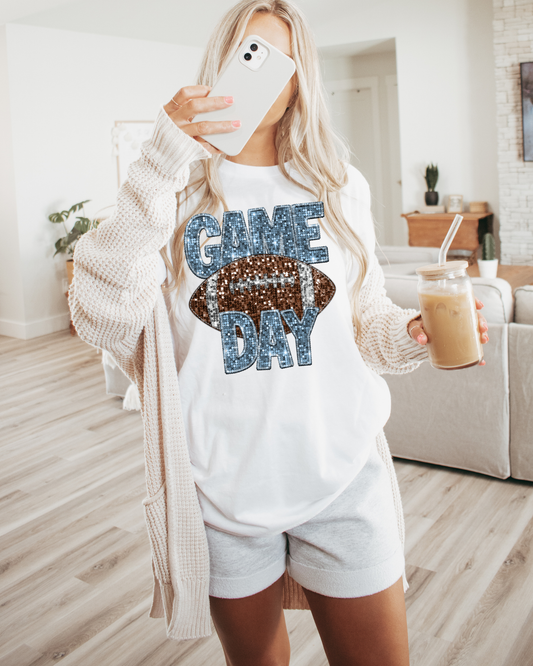 Game Day Football Blue Glitter