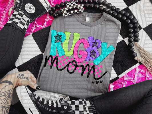 RUGBY MOM COLORFUL STARS CHECKERS