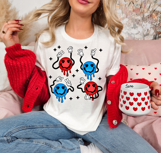 Smiley Faces With Squiggly Arms Red & Blue