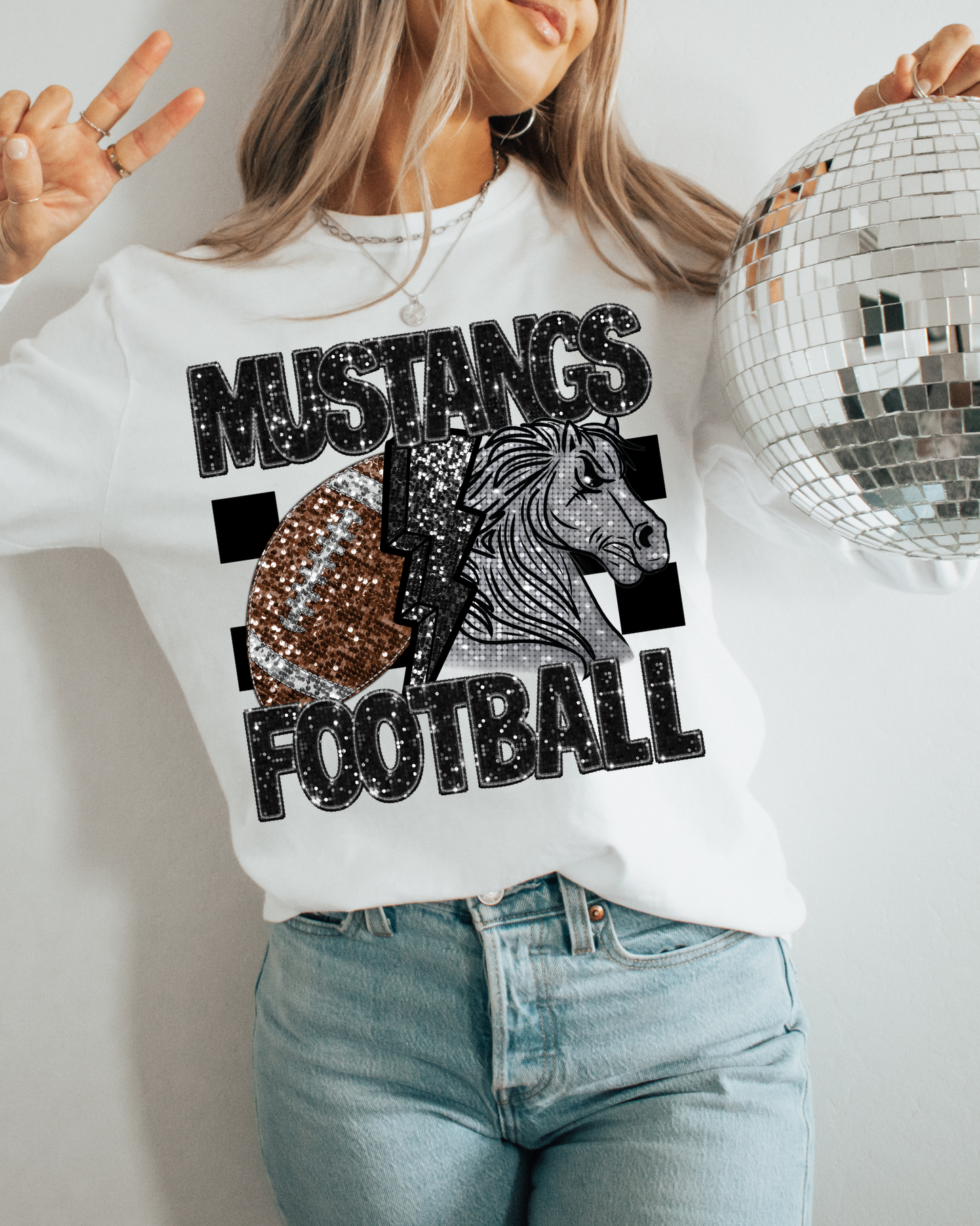Mustangs Football Black Glitter