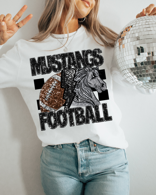 Mustangs Football Black Glitter