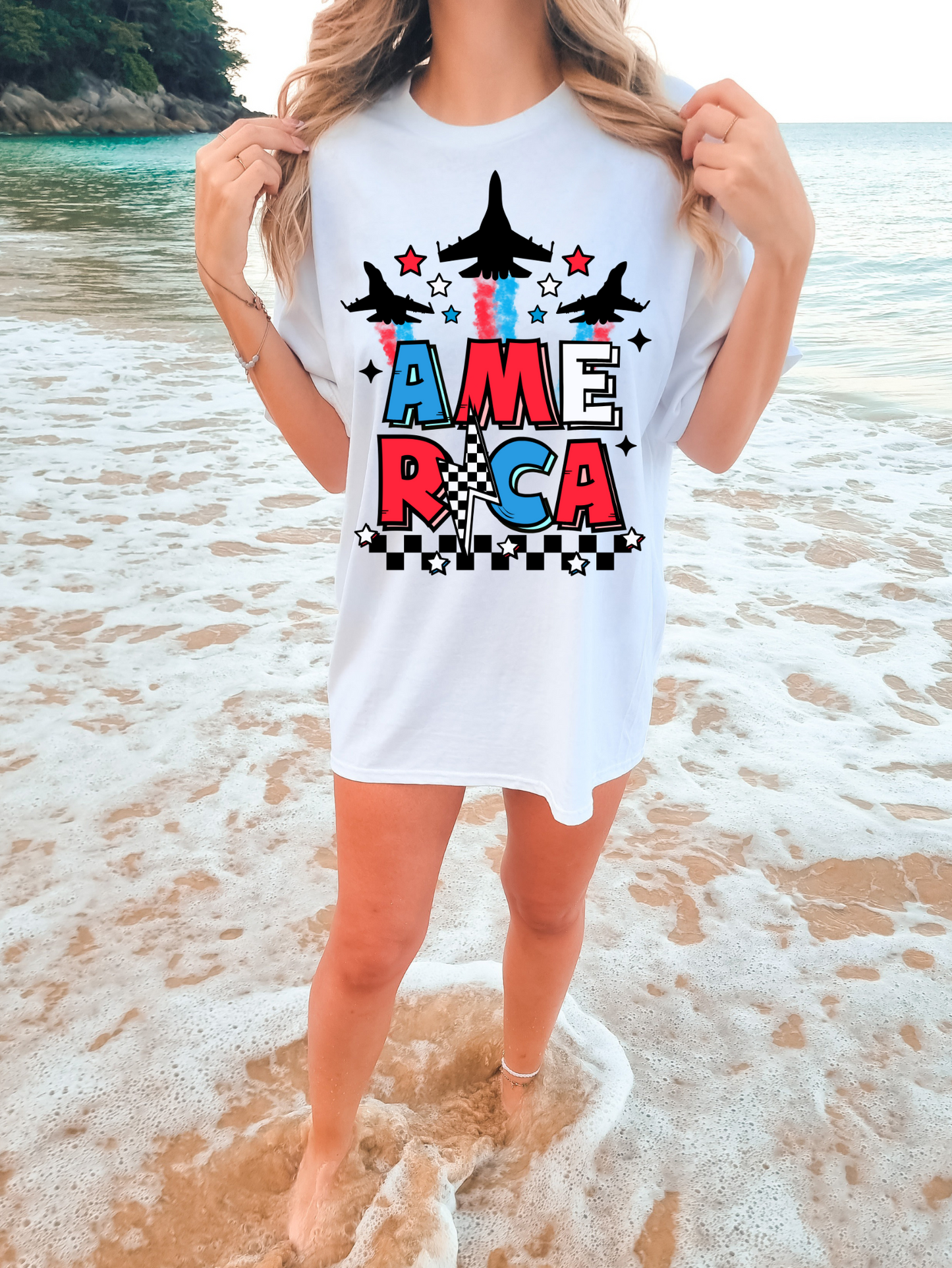 America Checkered Airplanes Lightning Bolt