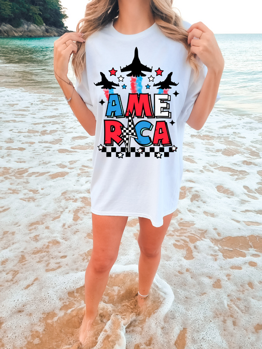 America Checkered Airplanes Lightning Bolt