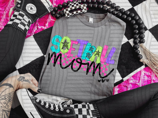 SOFTBALL MOM COLORFUL STARS CHECKERS