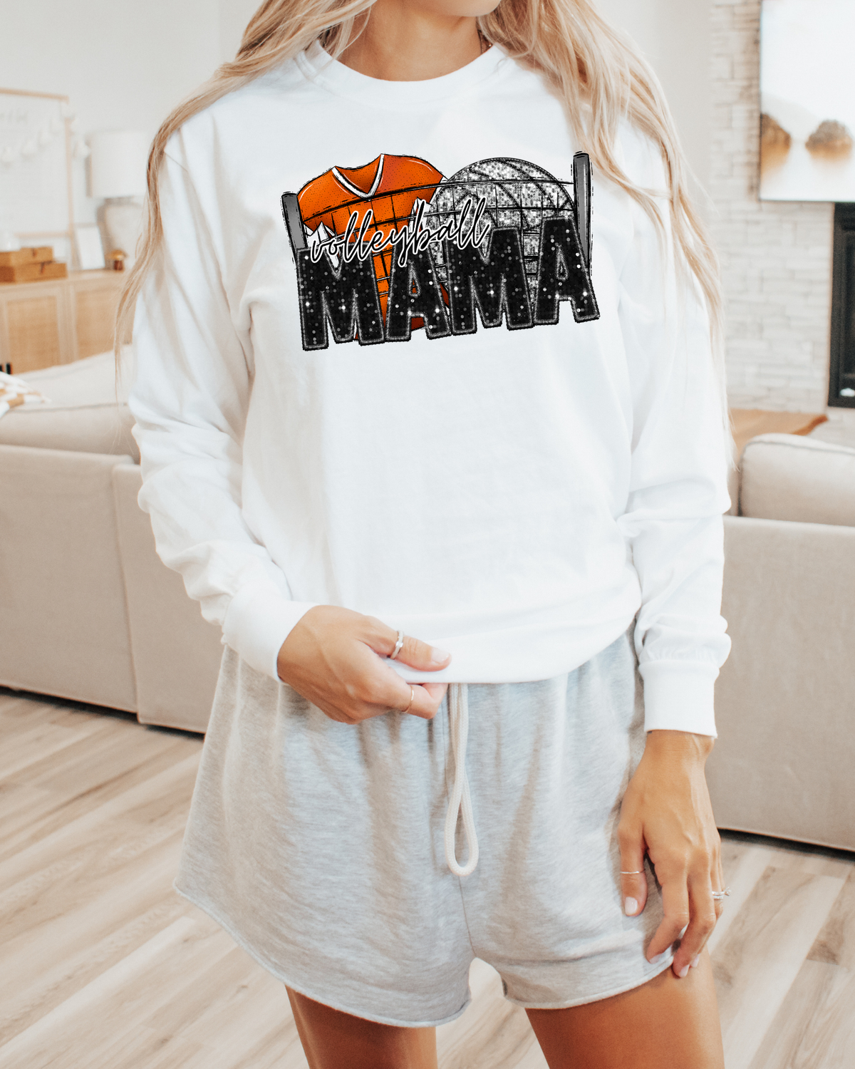 Volleyball Mama (orange jersey/glitter)