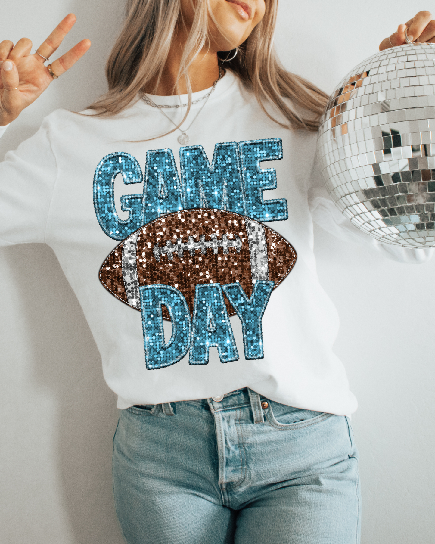 Game Day Football Light Blue Glitter