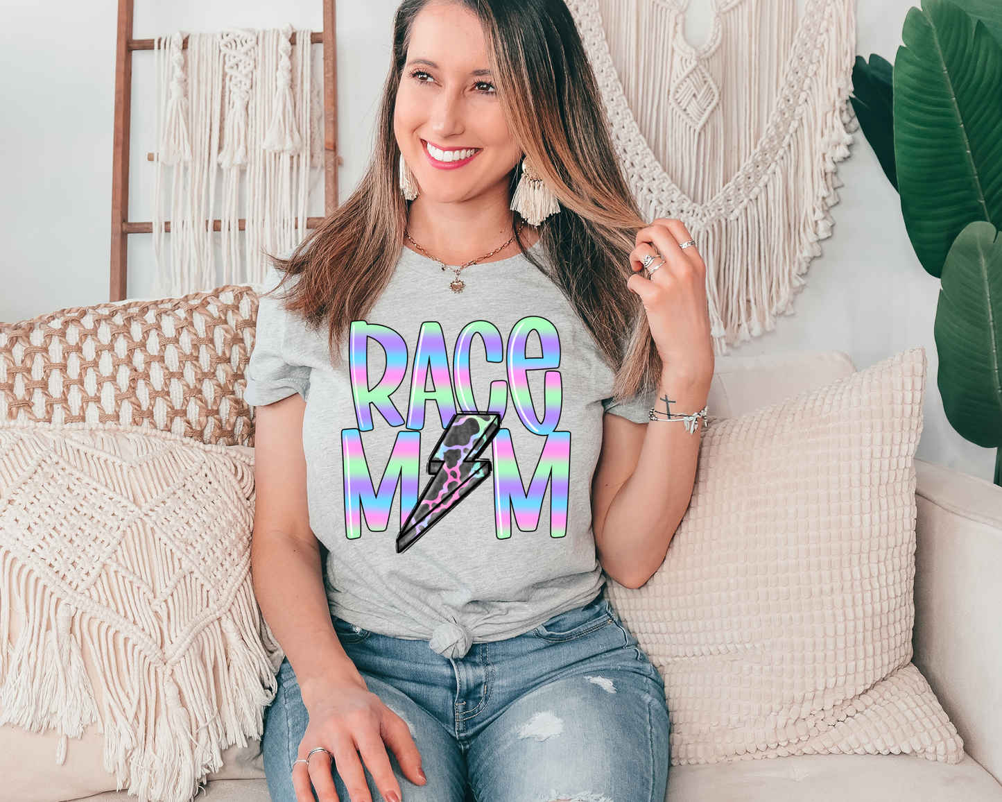Race mom - pink, blue and green