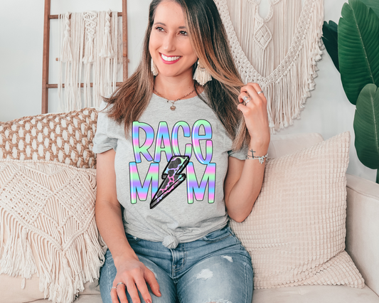 Race mom - pink, blue and green