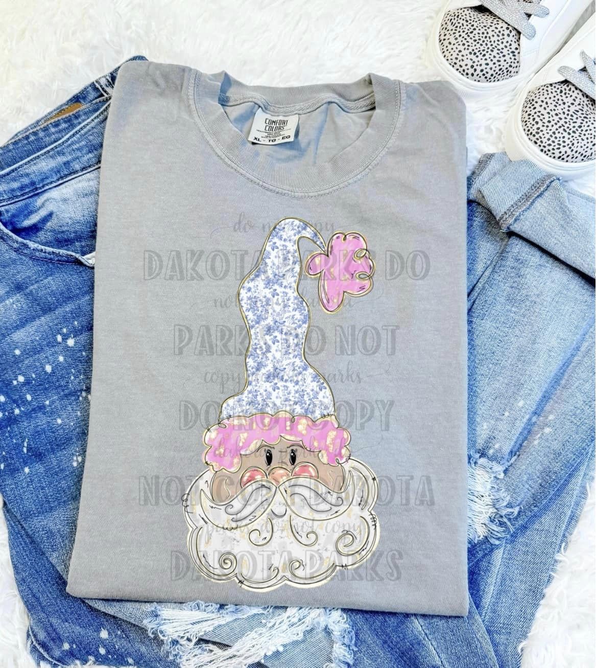 Blue Floral Pink and Gold Santa