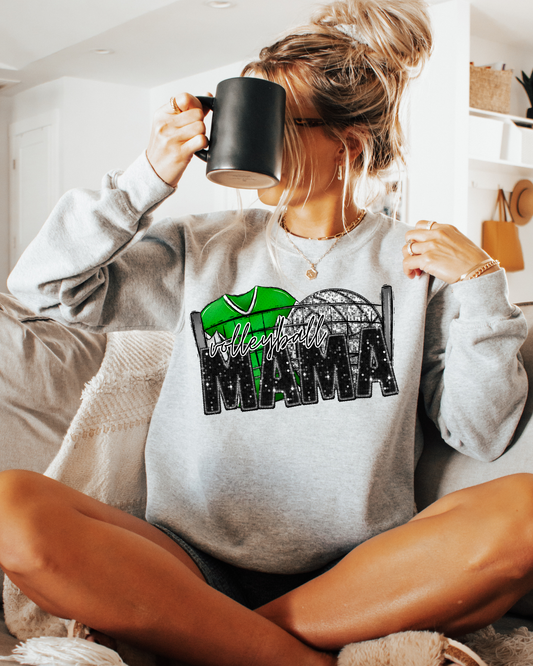 Volleyball Mama (green jersey/glitter)