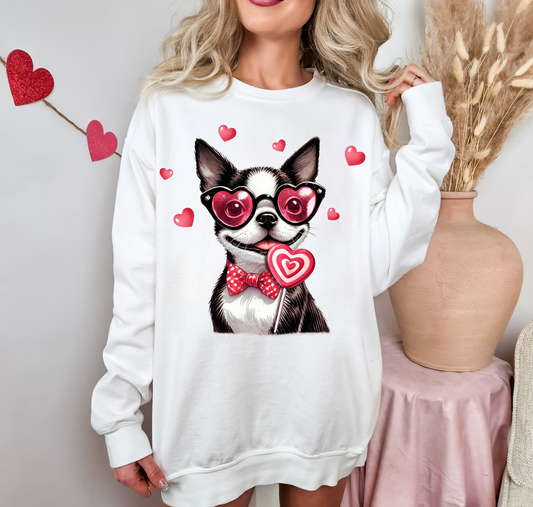Dog With Black Heart Glasses And Sucker