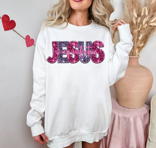 Jesus Is My Valentine Pink Glitter Letters