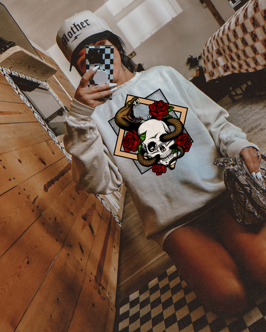 Snake With Skull And Roses