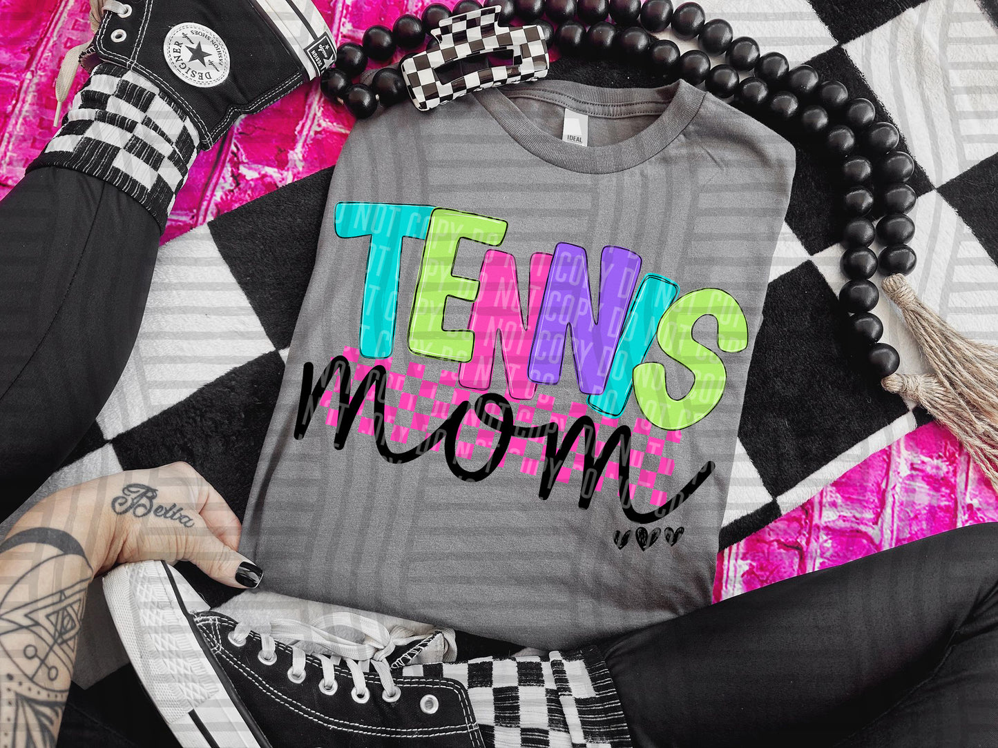 TENNIS MOM COLORFUL STARS CHECKERS