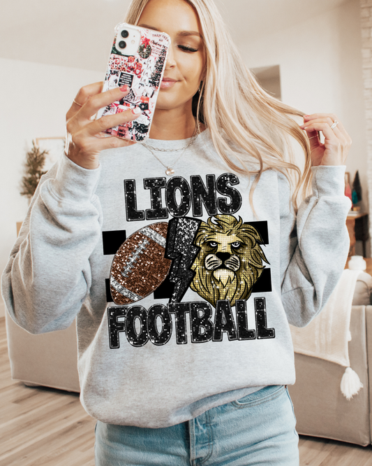 Lions Football Black Glitter