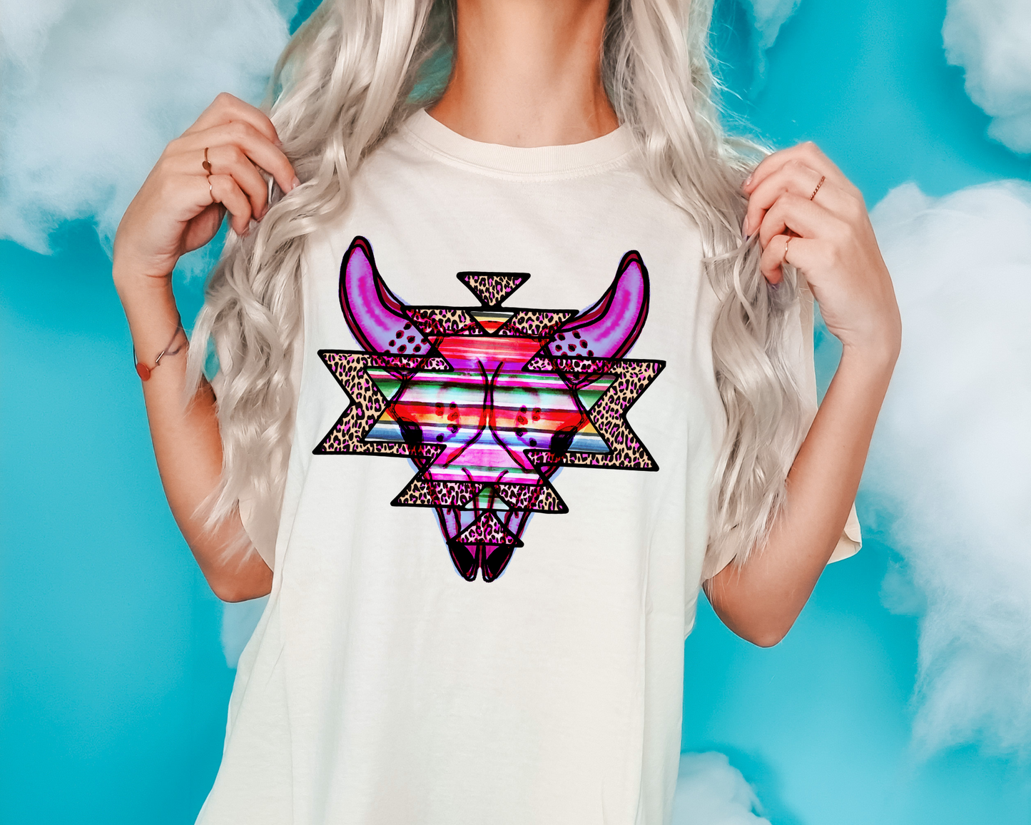 Purple bull skull with cheetah print border