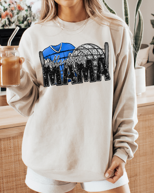 Volleyball Mama (blue jersey/glitter)
