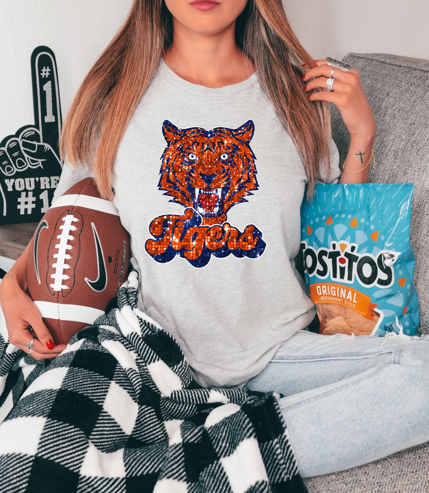 Tigers, sequin - mascot blue & orange
