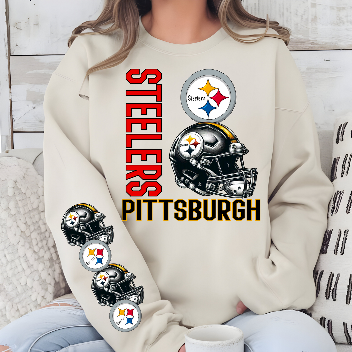 Pittsburgh Steelers Helmet And Logo-Sleeve