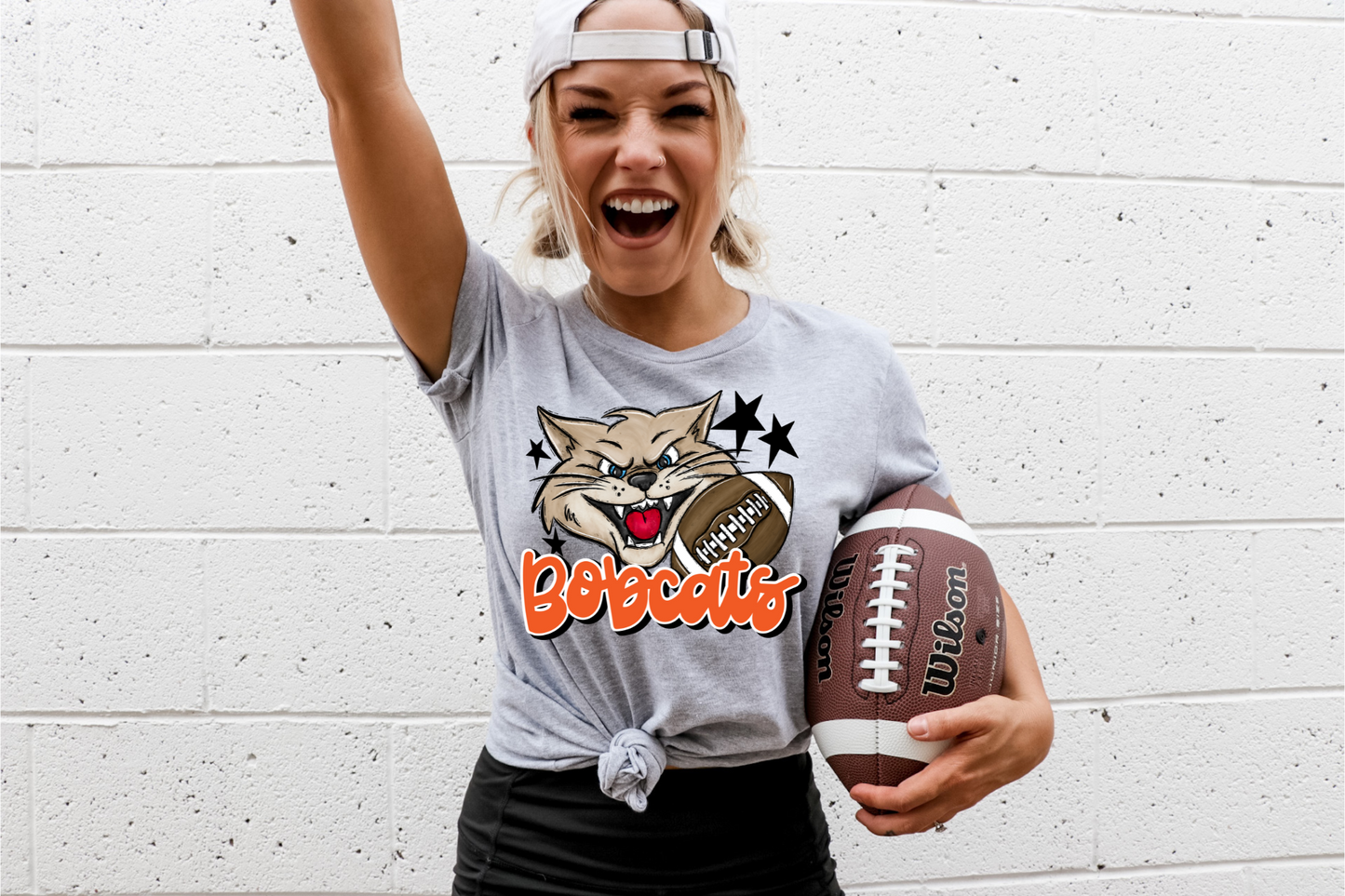 Bobcats with mascot- orange letters