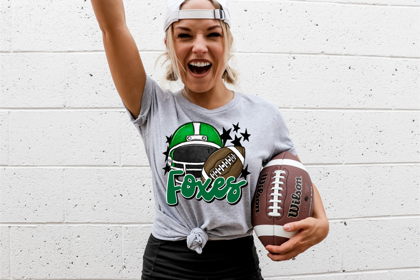Foxes with helmet- green letters & helmet
