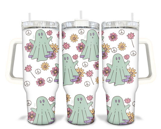 Ghost, Peace Sign, Flowers - 40oz Tumbler Wrap
