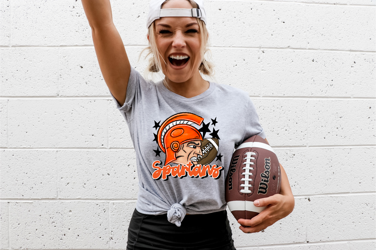 Spartans with mascot-orange