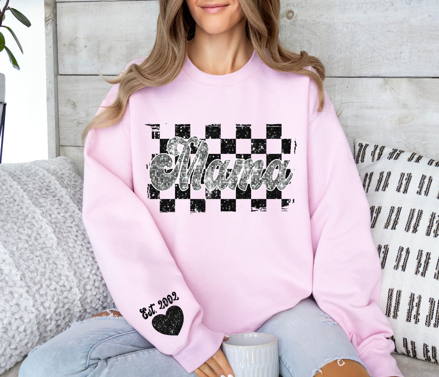 Silver Sequin Mama-EST Heart Sleeve