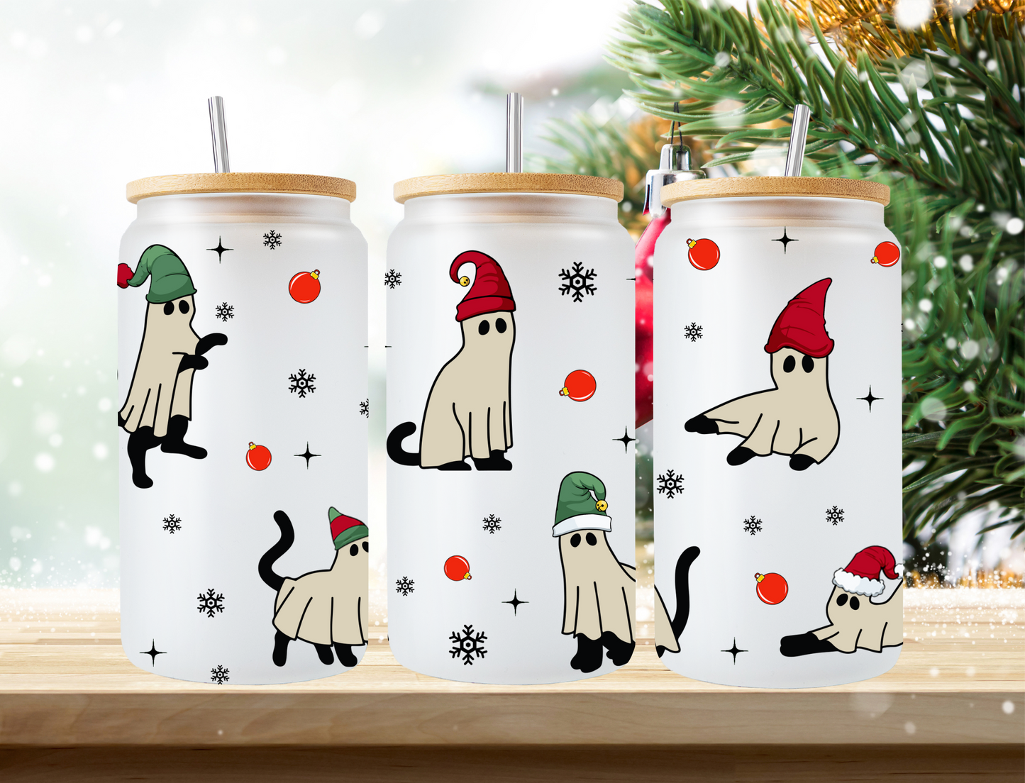 Black Cat Christmas Ghosts - UV Libby Wrap