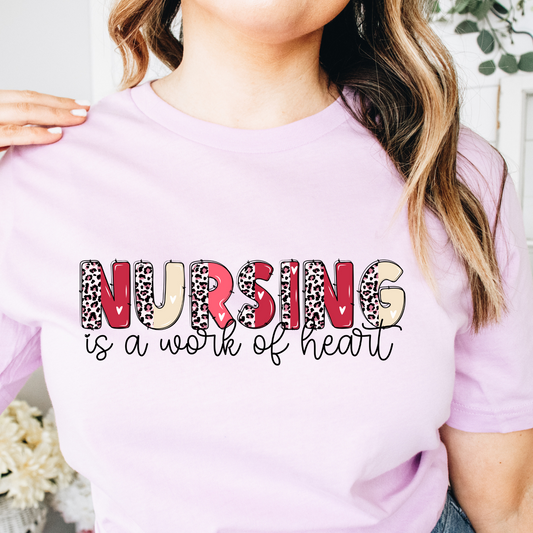 Nursing Is A Work Of Heart Leopard Heart Letters- DTF Transfer