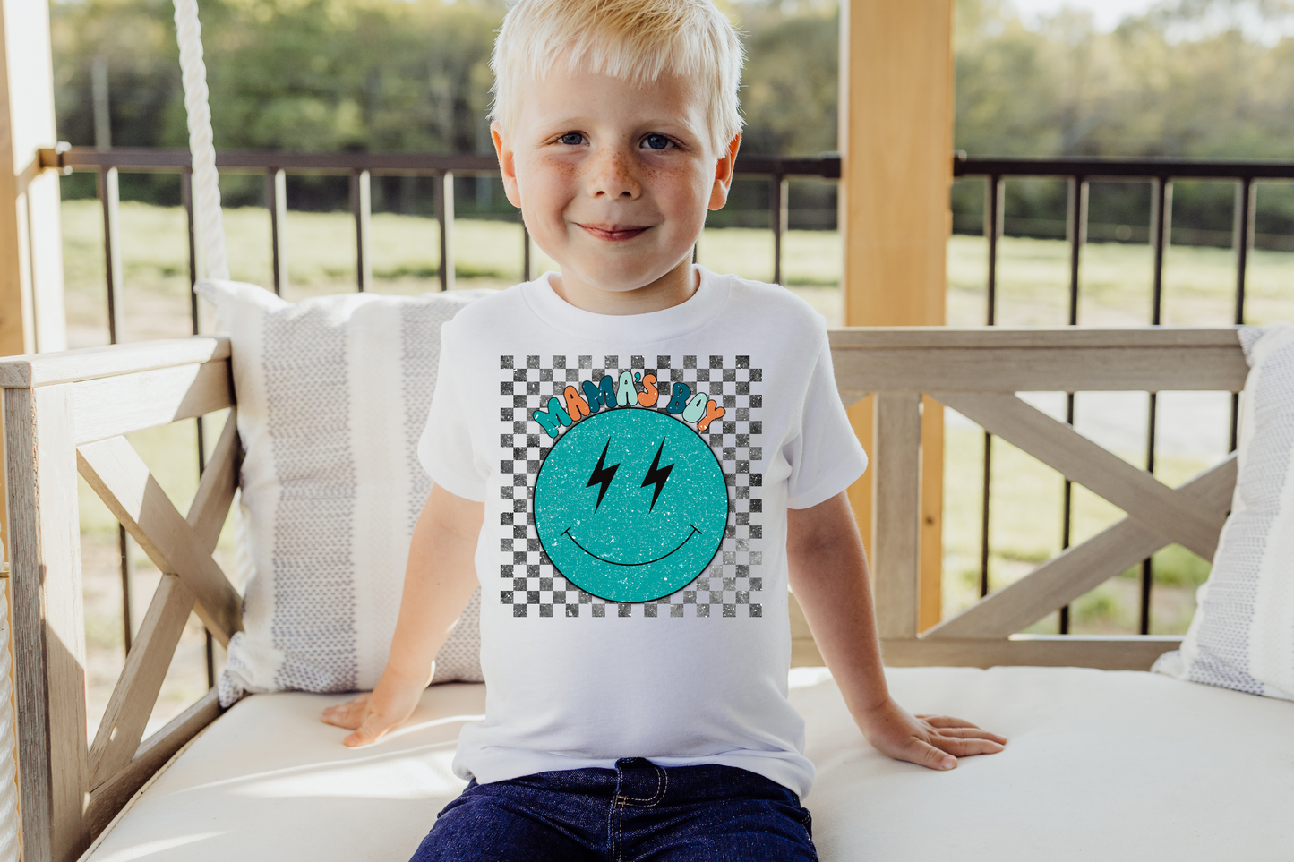 Mama's boy Smiley Face Checkered