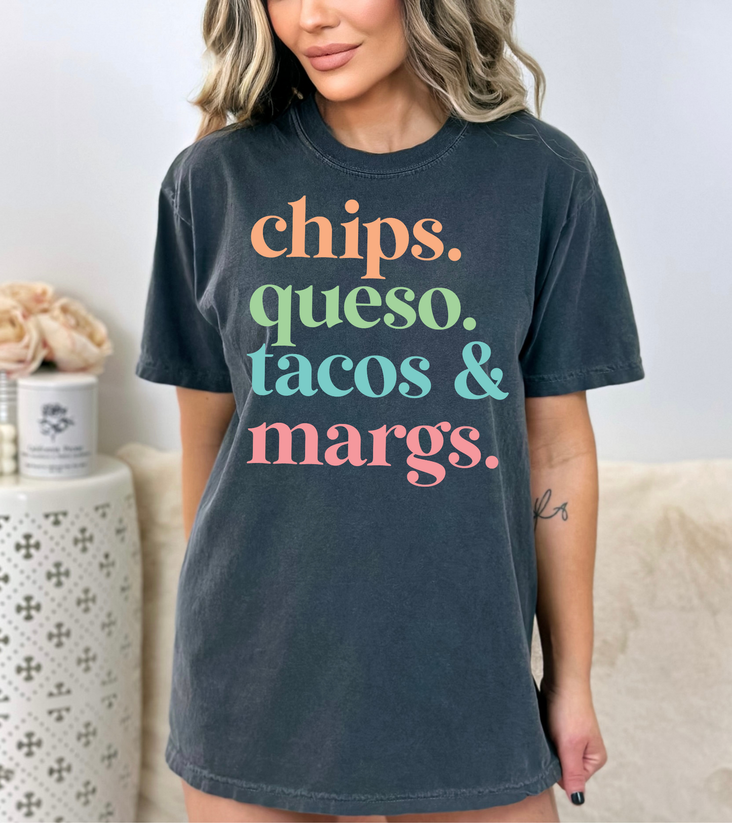 Chips queso, tacos and margs