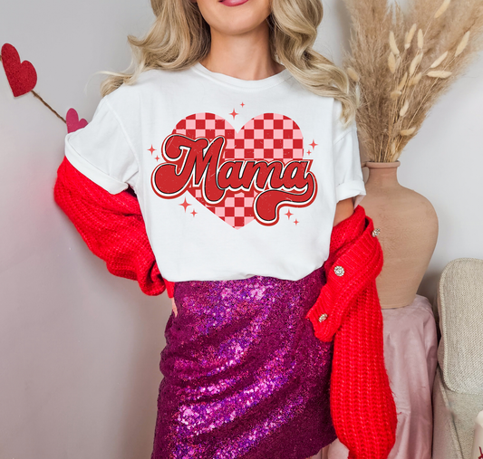 Mama Red Checkered Heart